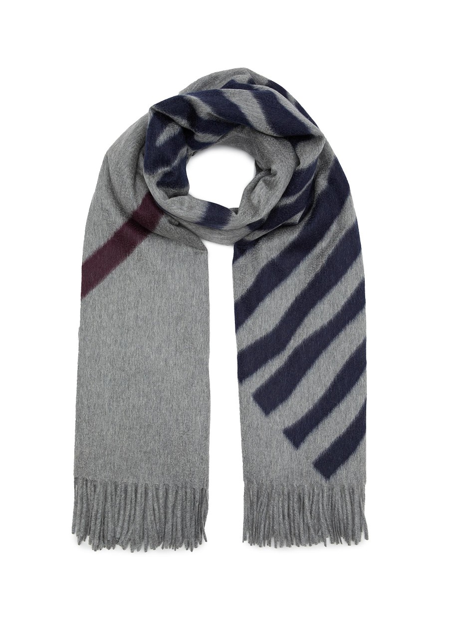 Men COLOMBO Scarves | Line Print Cashmere Scarf