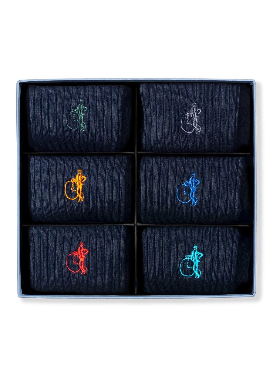 Men LONDON SOCK COMPANY Socks | Simply Navy Socks Gift Box — Set Of 6