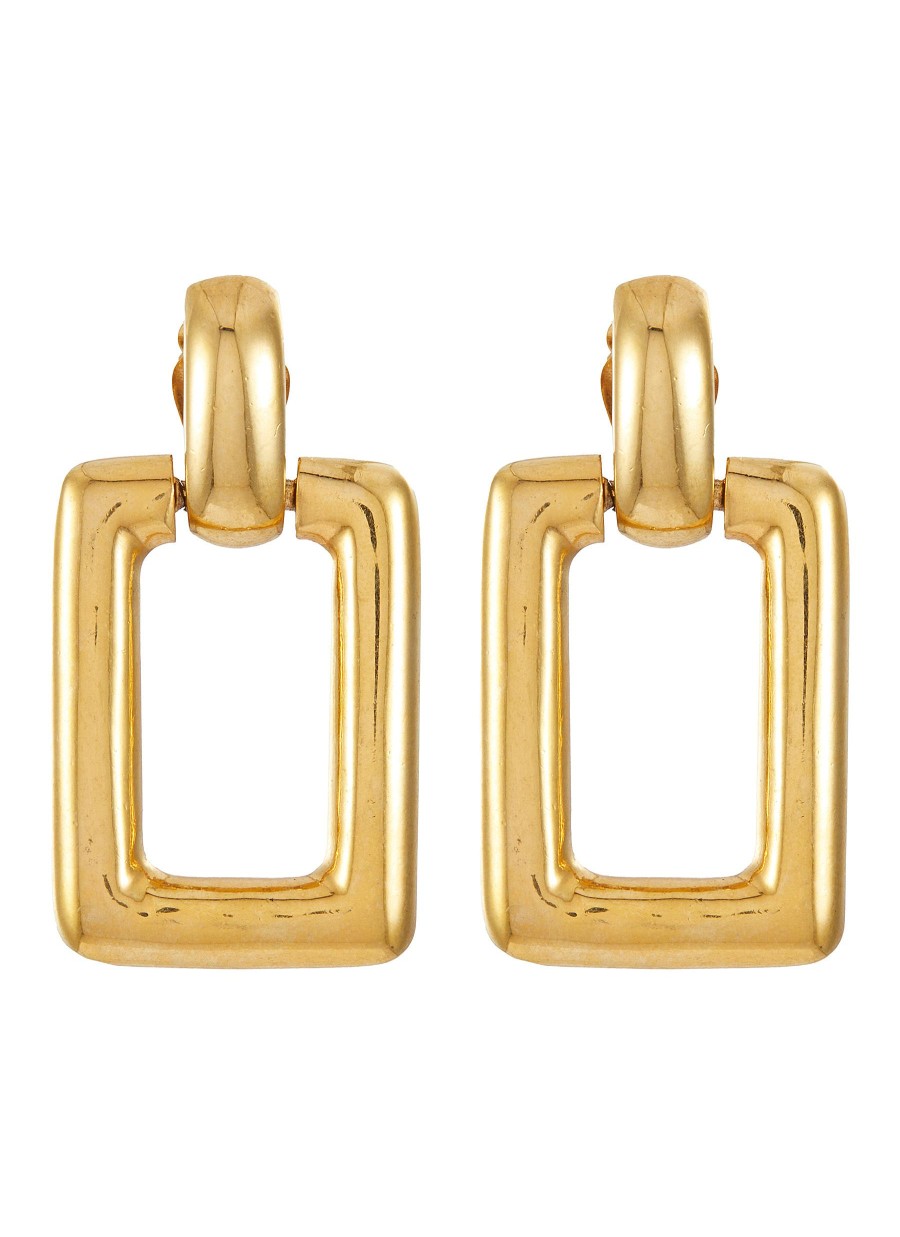 Women LANE CRAWFORD VINTAGE ACCESSORIES Vintage Accessories | Gold Tone Square Hoop Earrings