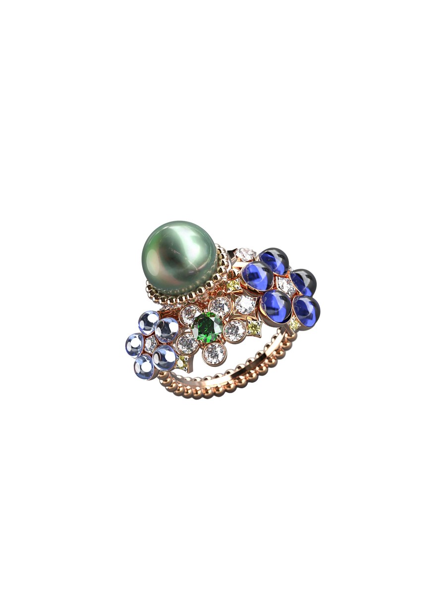 Women MING SONG HAUTE JOAILLERIE Fine Jewellery | Galaxy Selva 14K Gold Diamond Sapphire Emerald Pearl Ring