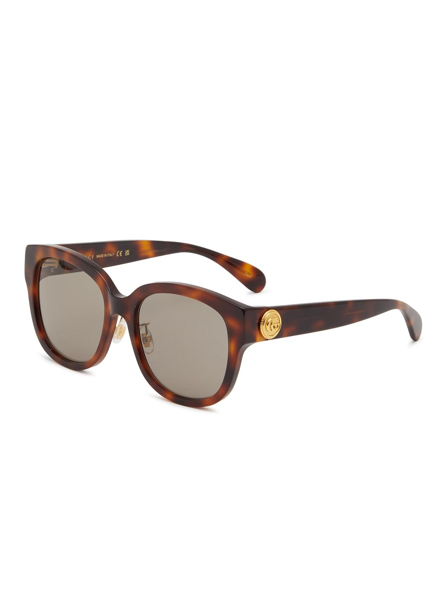 Women GUCCI Eyewear | Logo Tortoiseshell Effect Acetate Round Sunglasses