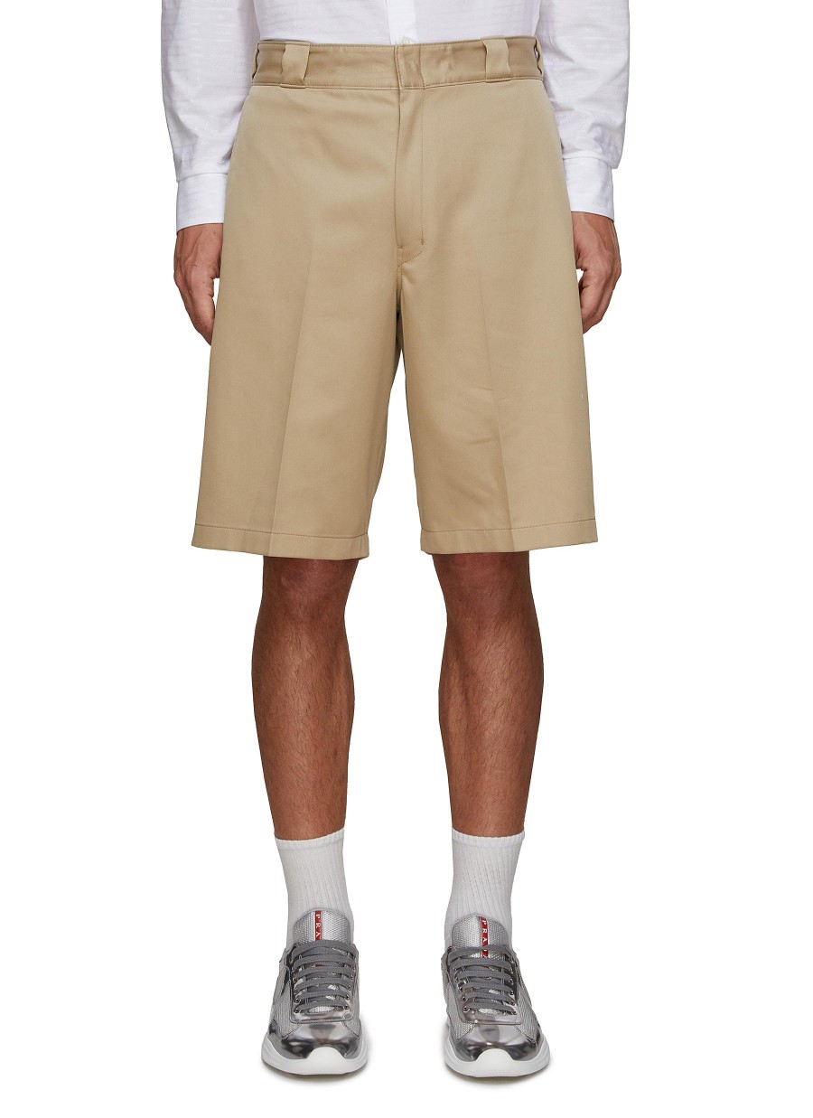 Men PRADA Pants | Logo Patch Cotton Shorts