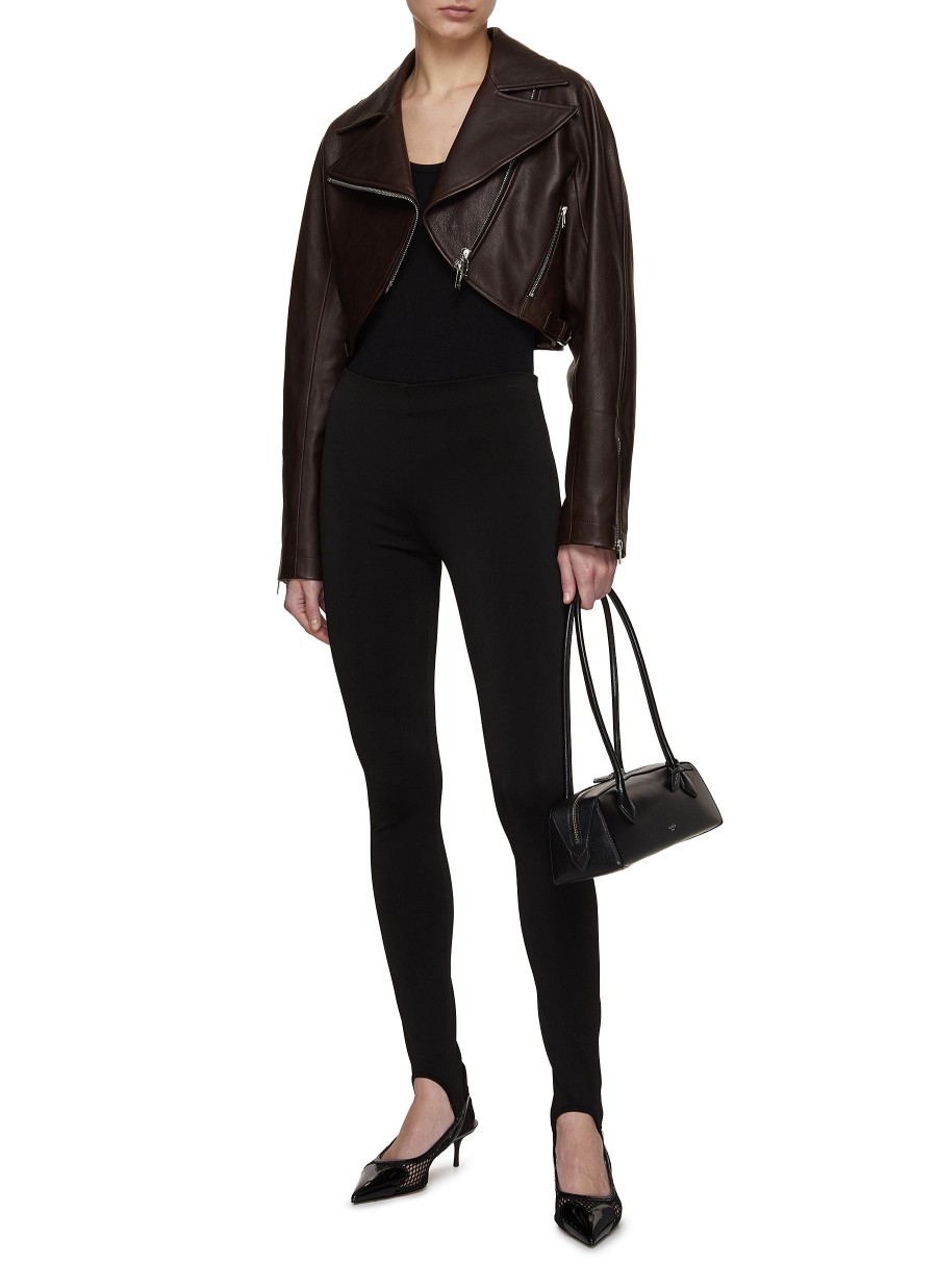 Women ALAÏA Jackets | Elasticated Back Cropped Biker Jacket