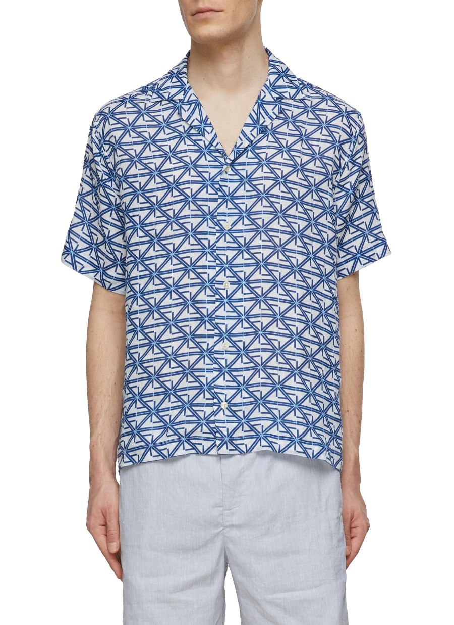 Men FRESCOBOL CARIOCA Shirts | Roberto Monogram Print Linen Shirt