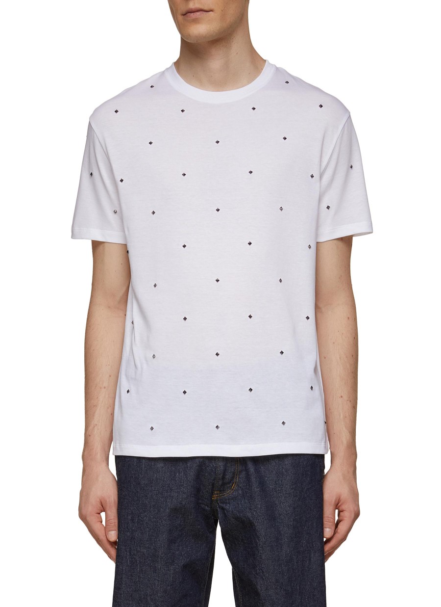 Men VALENTINO T-Shirts | All Over Spike Studs Regular Fit Cotton T-Shirt