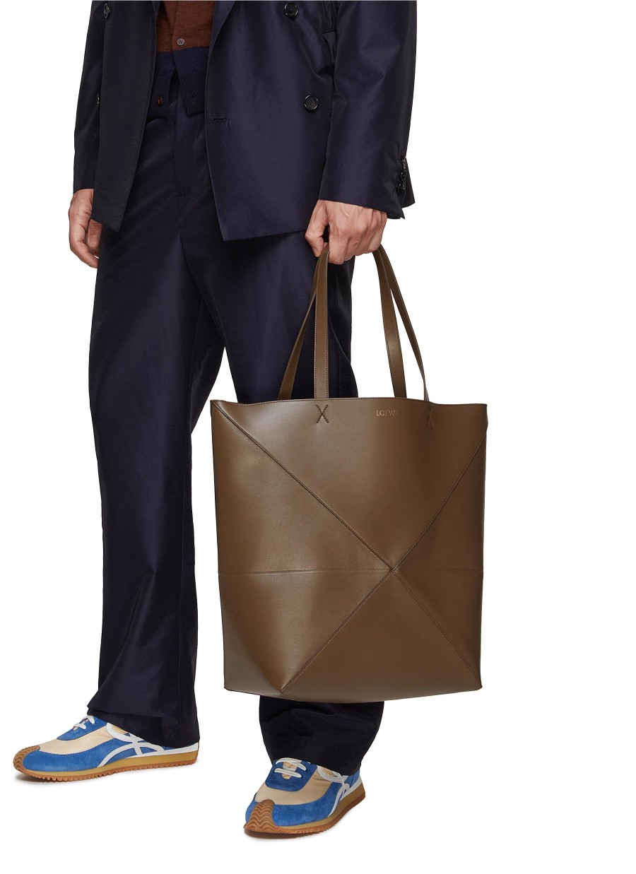 Men LOEWE Tote Bags | Large Puzzle Fold Leather Tote Bag