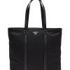 Men PRADA Tote Bags | Logo Plaque Re-Nylon Tote Bag