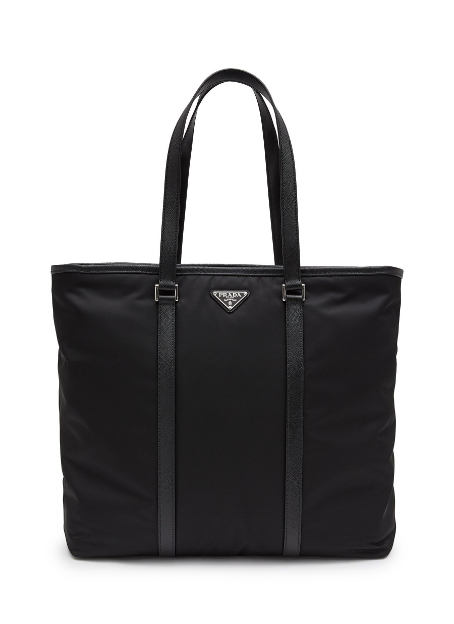 Men PRADA Tote Bags | Logo Plaque Re-Nylon Tote Bag