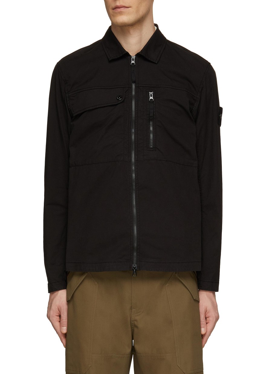 Men STONE ISLAND Shirts | Chest Pocket Zip Up Shirt Jacket