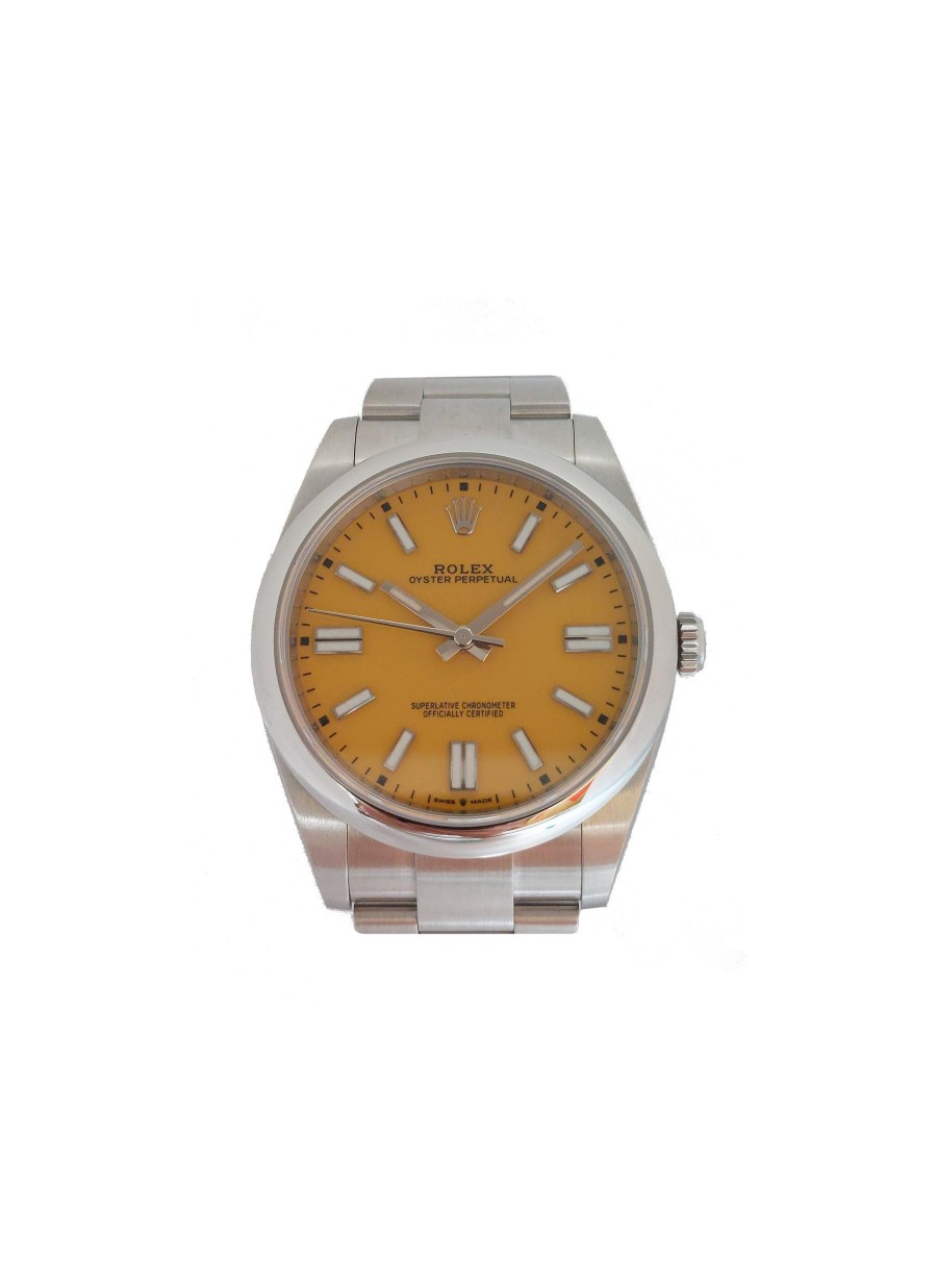 Men LANE CRAWFORD VINTAGE COLLECTION Watches | Rolex Oyster Perpetual Yellow Dial Steel Case Wrist Watch