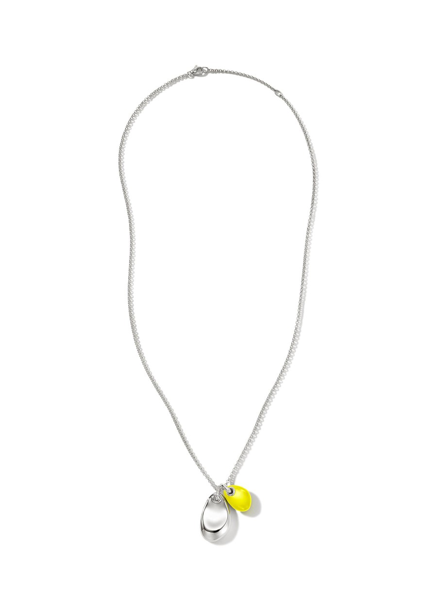 Women JOHN HARDY Fine Jewellery | Classic Chain Diamond Neon Yellow Double Pebble Pendant Sterling Silver Necklace — Size 22-24