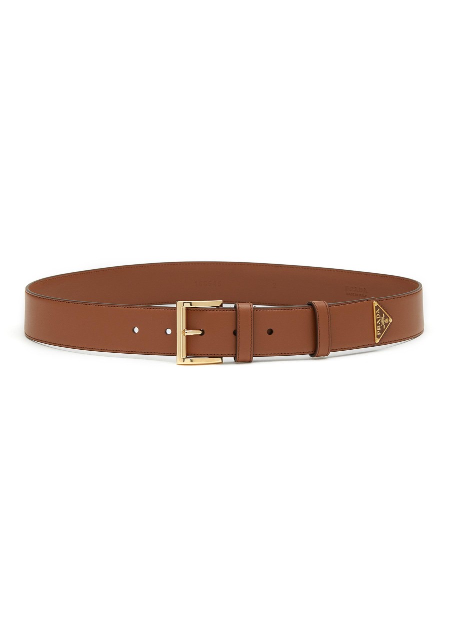 Women PRADA Belts | Triangular Metal Logo Leather Belt