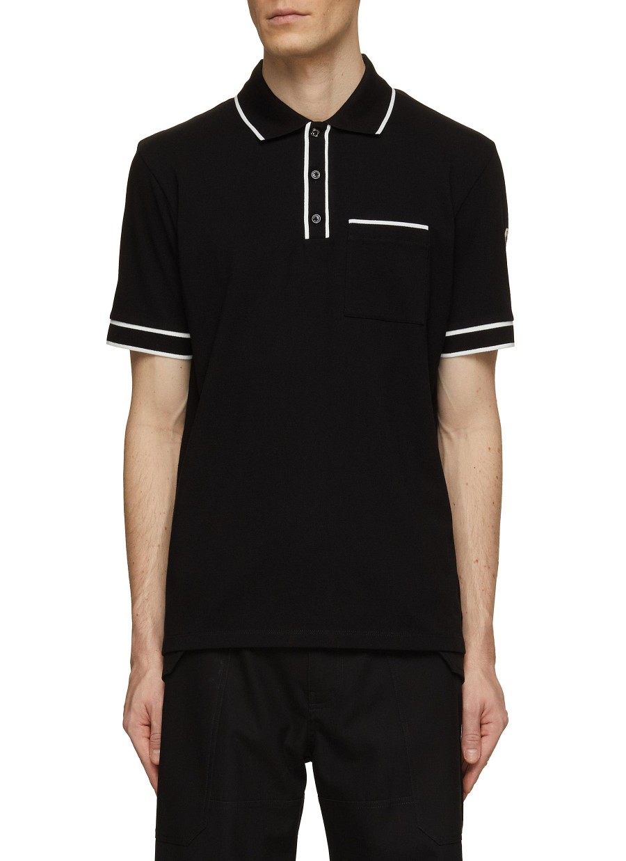 Men MONCLER Polos | Contrasting Collar And Sleeve Hem Chest Pocket Polo T-Shirt