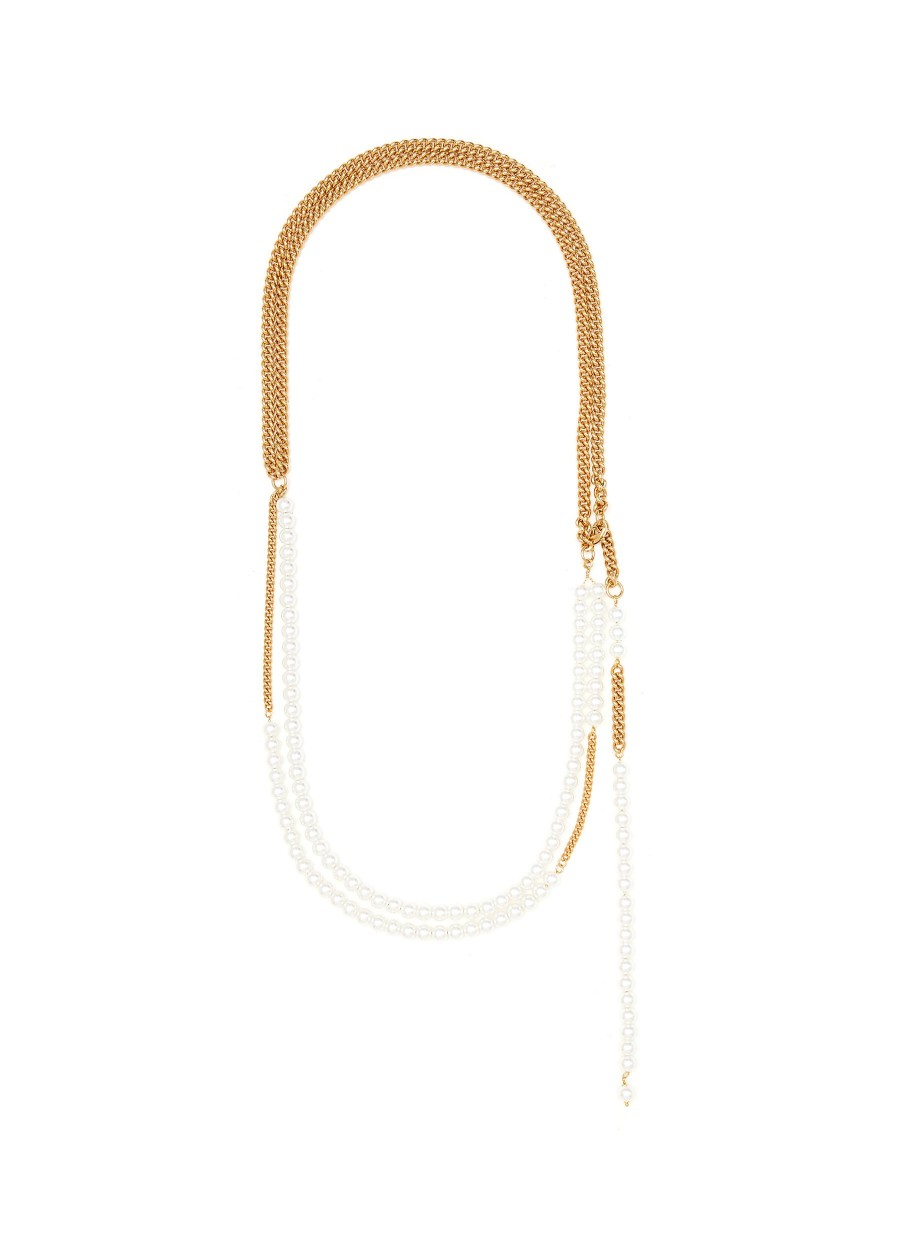 Women NUMBERING Belts | 14K Gold Plated Faux Pearl Chain Belt