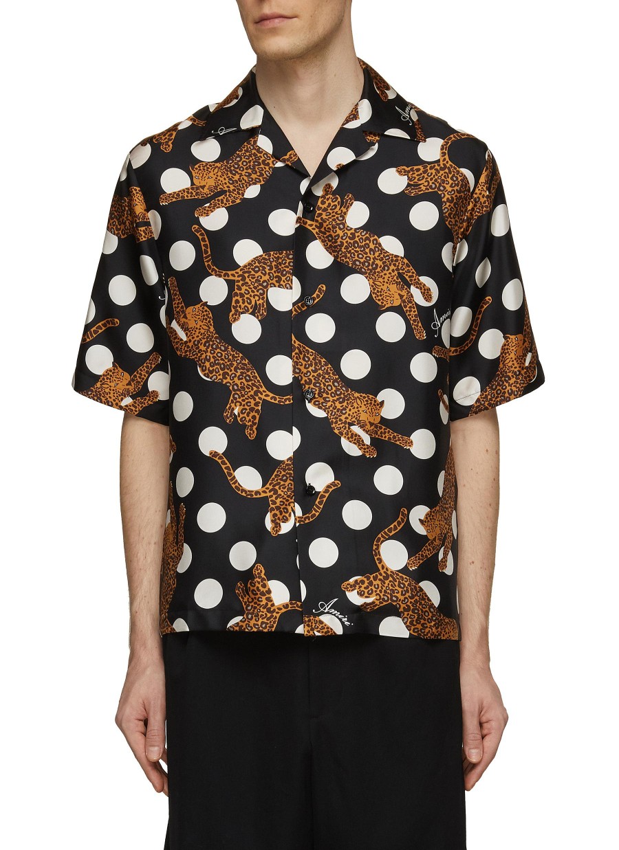 Men AMIRI Shirts | Leopard Polka Dots Silk Bowling Shirt