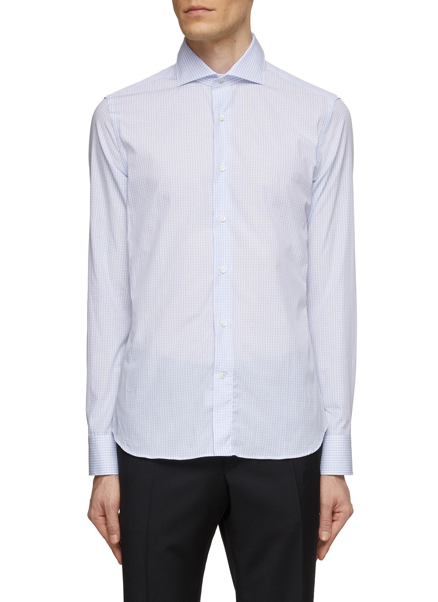 Men CANALI Shirts | Spread Collar Check Cotton Shirt