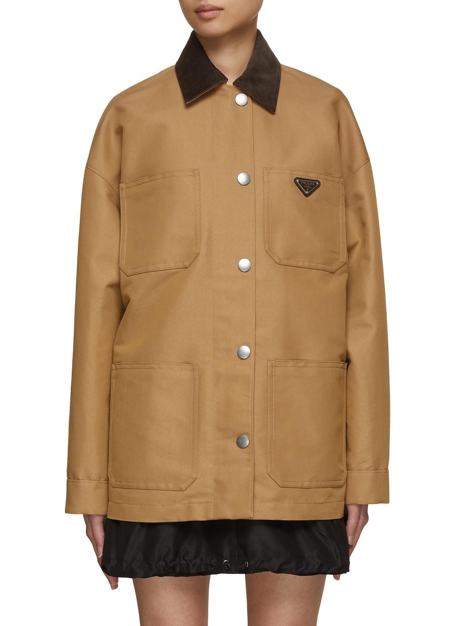 Women PRADA Coats | Corduroy Collar Qulited Coat