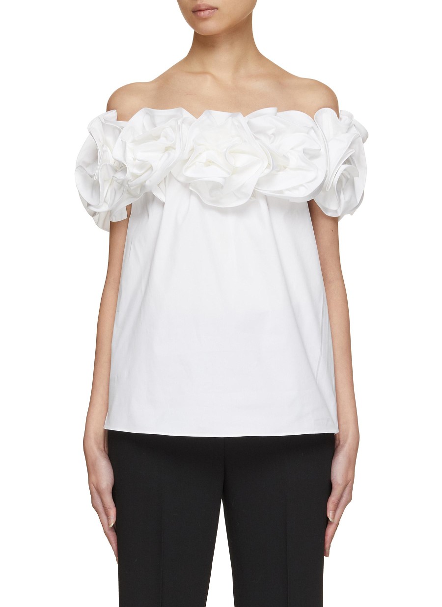 Women CAROLINA HERRERA Tops | Off Shoulder Flower Trim Top