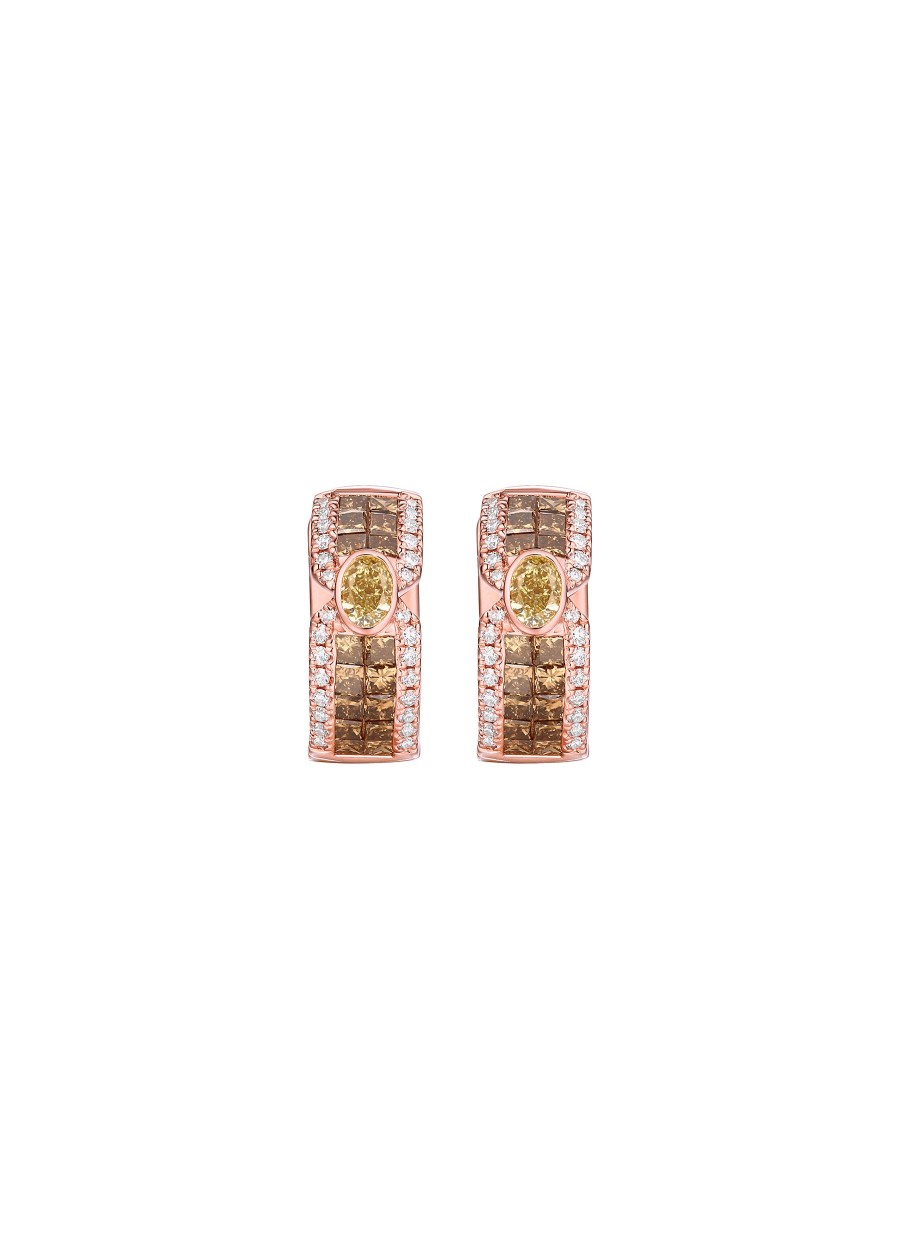 Women LC COLLECTION JEWELLERY Fine Jewellery | 18K Rose Gold Yellow And Brown Diamond Hoop Earrings