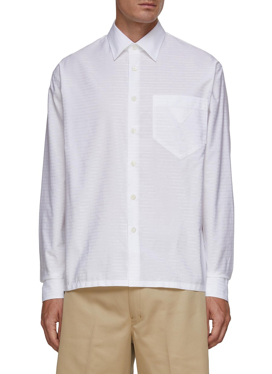 Men PRADA Shirts | Triangular Logo Cotton Shirt