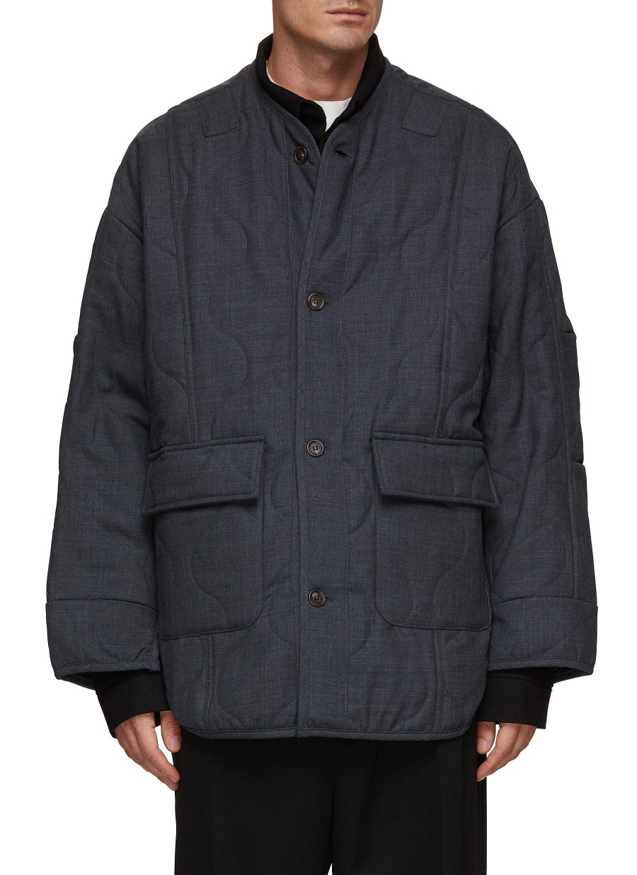 Men THE FRANKIE SHOP Jackets | Front Pocket Collarless Quilted Jacket