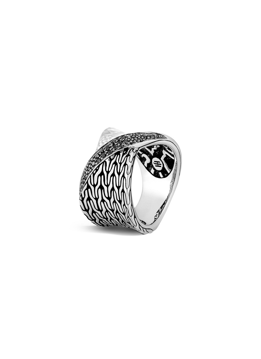 Women JOHN HARDY Fine Jewellery | Classic Chain Black Sapphire Spinel Twisted Hammered Sterling Silver Ring — Size 6