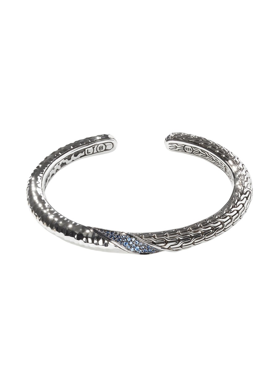 Women JOHN HARDY Fine Jewellery | Classic Chain Blue Sapphire Twisted Hammered Sterling Silver Kick Cuff — Size M