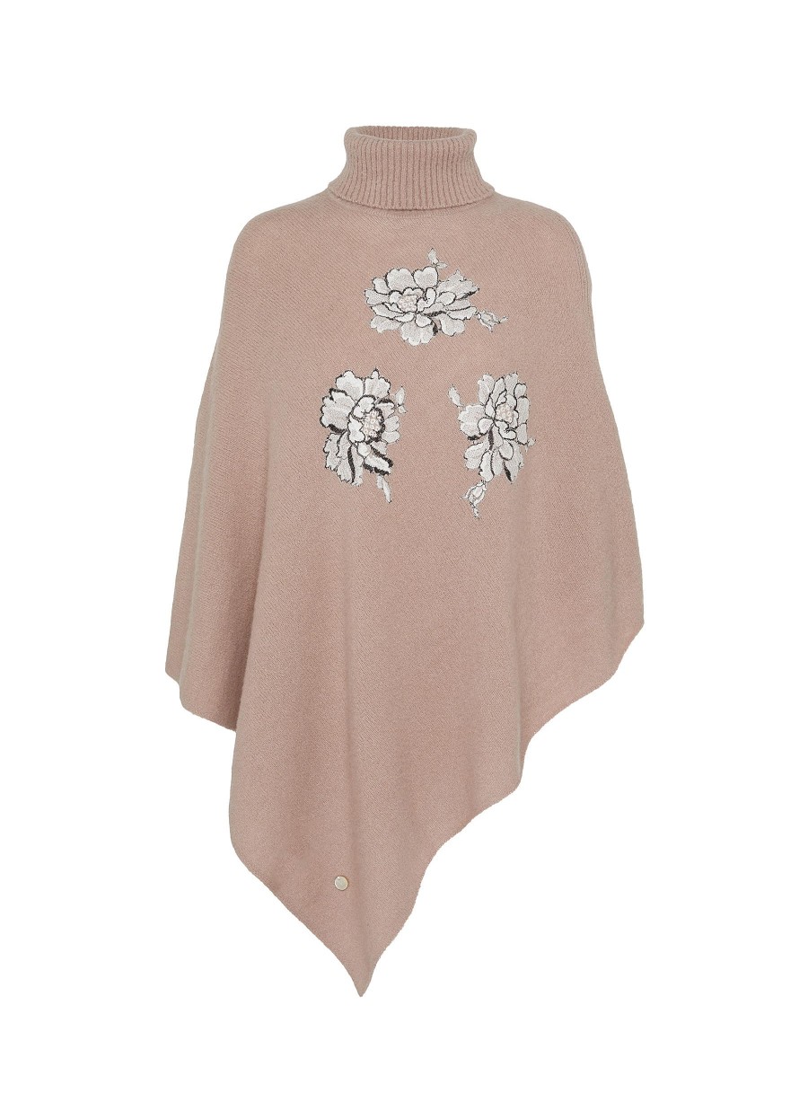 Women VINTAGE SHADES Scarves & Wraps | Lace Applique Cashmere Turtleneck Poncho