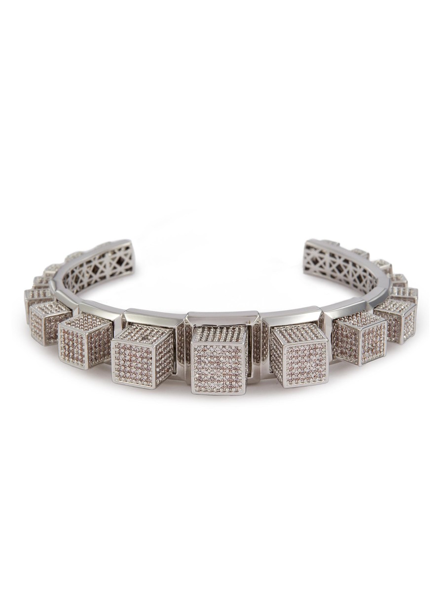 Women EDDIE BORGO Fashion Jewellery | Pave Graduated Cube Silver Toned Metal Cuff Bracelet