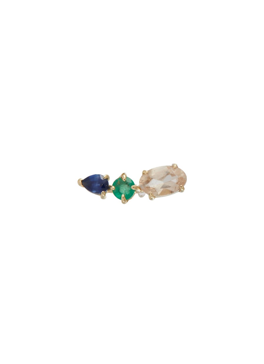 Women MÉTIER BY TOMFOOLERY Fashion Jewellery | Morganite Emerald Sapphire 9K Gold Single Earring — Right