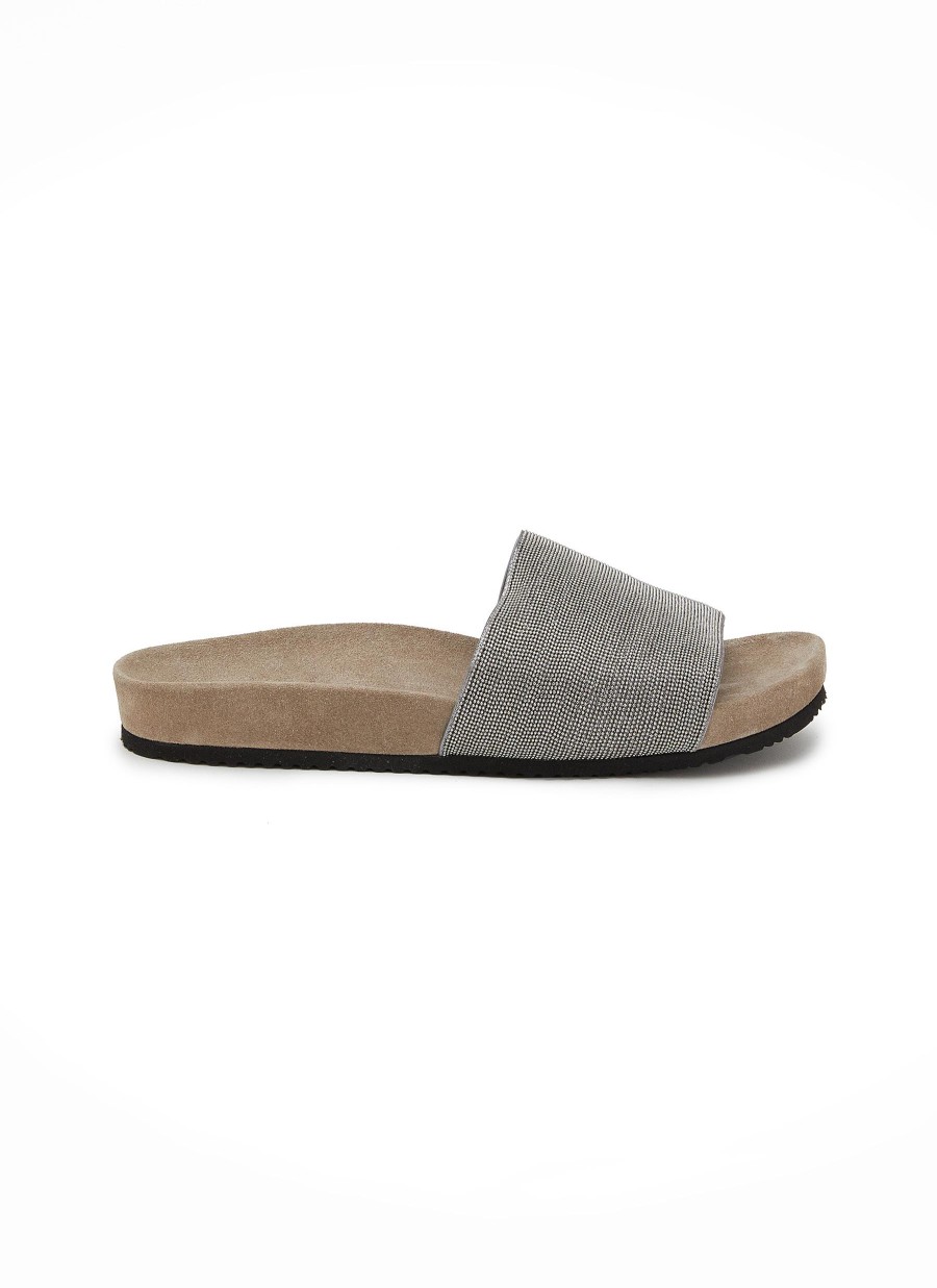 Women BRUNELLO CUCINELLI Slides | Monili Embellished Suede Slides