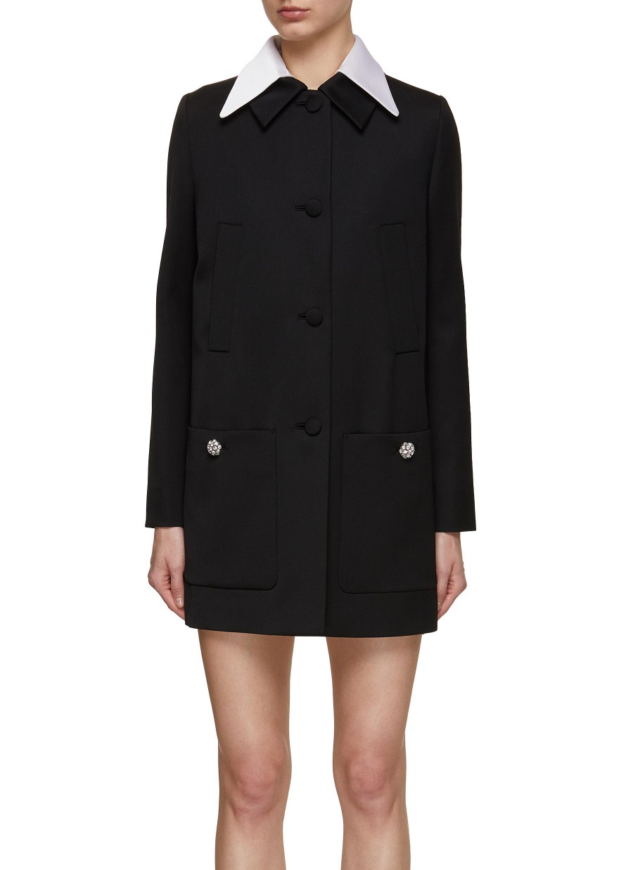 Women PRADA Coats | Contrast Lapel Duchesse Short Coat