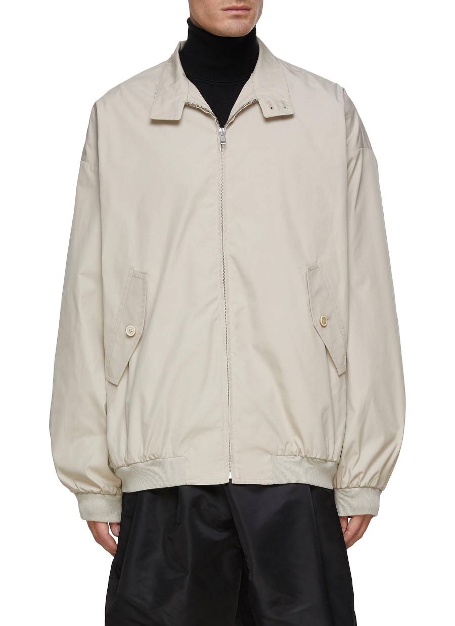 Men PRADA Jackets | Knit Logo Patch Oversize Cotton Blend Bomber Jacket