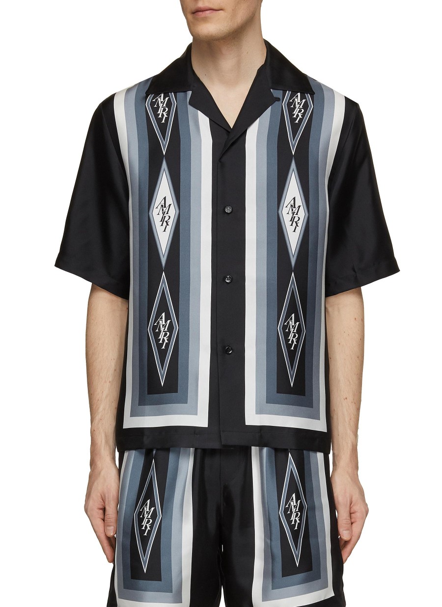 Men AMIRI Shirts | Diamond Logo Motif Silk Bowling Shirt