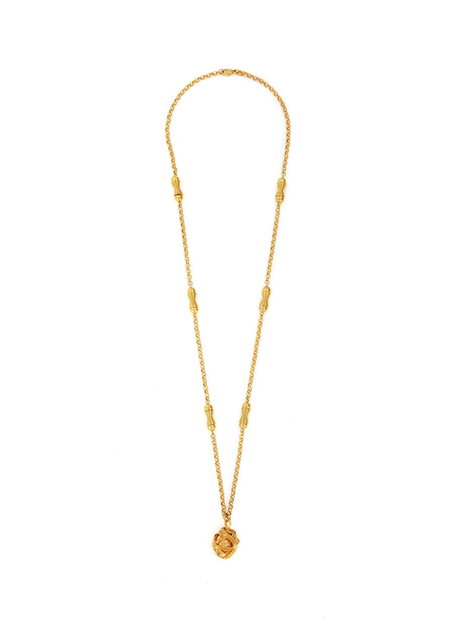 Women LANE CRAWFORD VINTAGE ACCESSORIES Vintage Accessories | Vintage Monet Gold Tone Dangling Ball Long Necklace