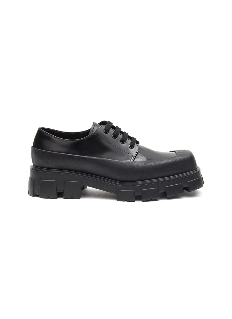 Men PRADA Flats | Monolith' Logo Applique Spazzalato Leather Penny Loafers