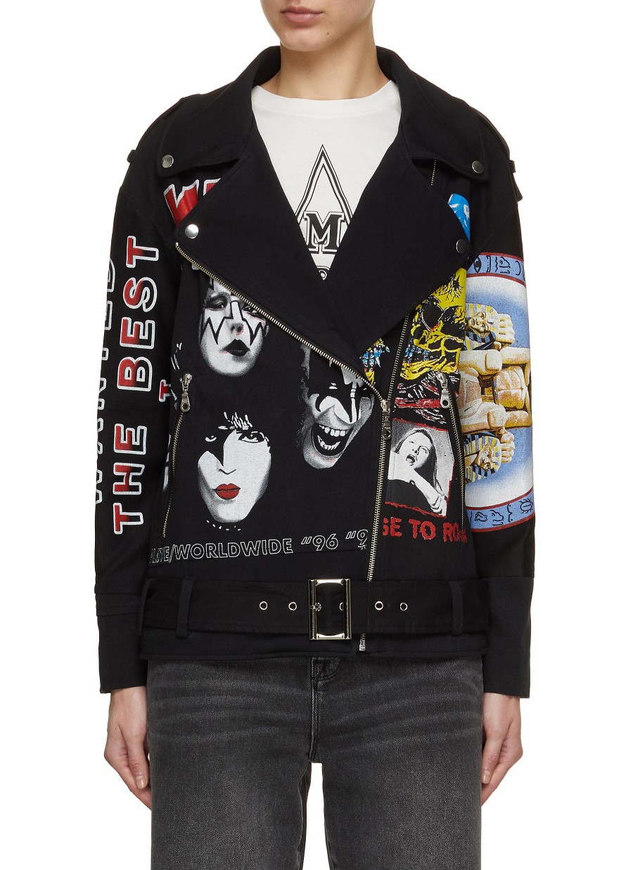 Women DRY CLEAN ONLY Jackets | Rock Band Print Biker Jacket