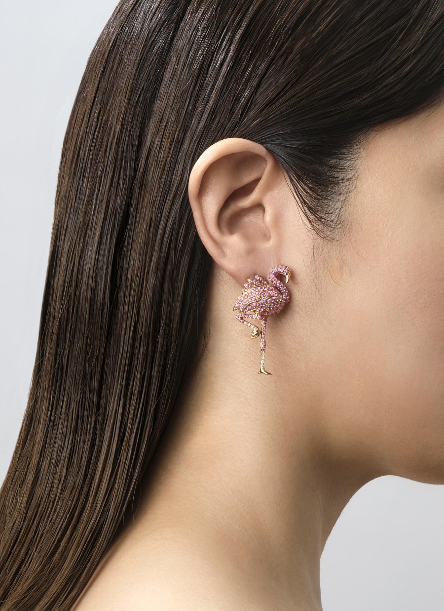 Women MIO HARUTAKA Fine Jewellery | Flamingo 18K Rose Gold Diamond Pink Sapphire Single Earring