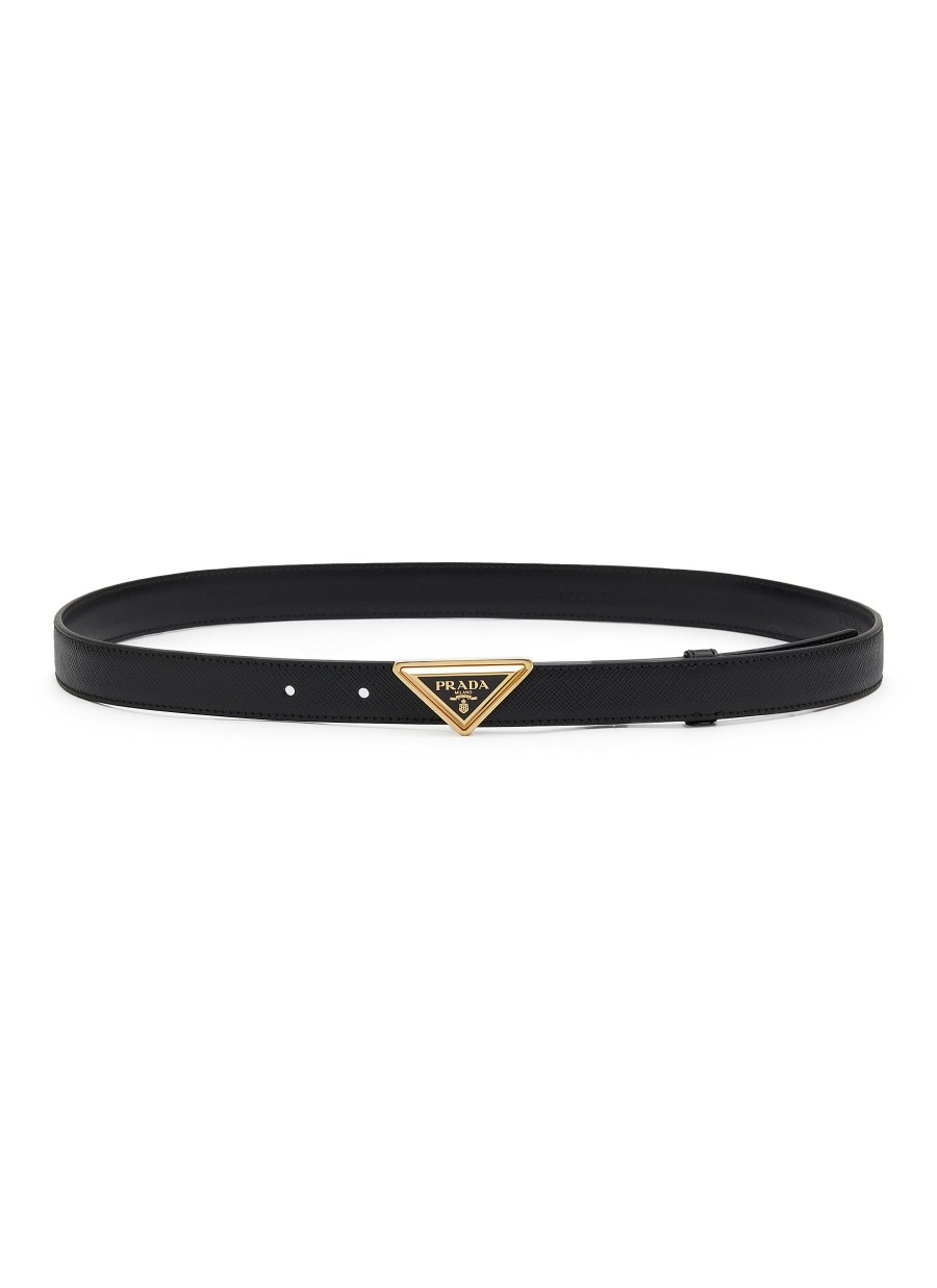 Women PRADA Belts | Triangle Metal Logo Buckle Saffiano Leather Belt