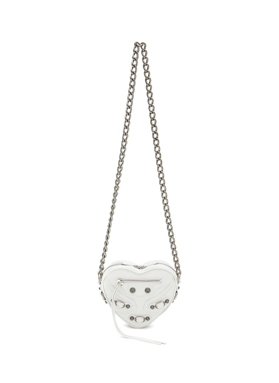 Women BALENCIAGA Crossbody | Mini 'Cagole' Heart Shape Arena Finish Leather Chain Crossbody Bag