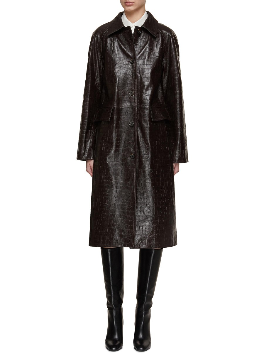 Women TOTEME Coats | Crocodile Embossed Leather Coat