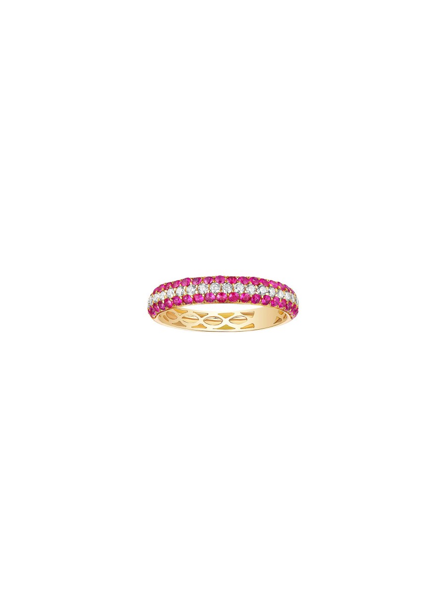 Women LC COLLECTION JEWELLERY Fine Jewellery | 18K Gold Diamond Ruby Eternity Band — Size Eu 53