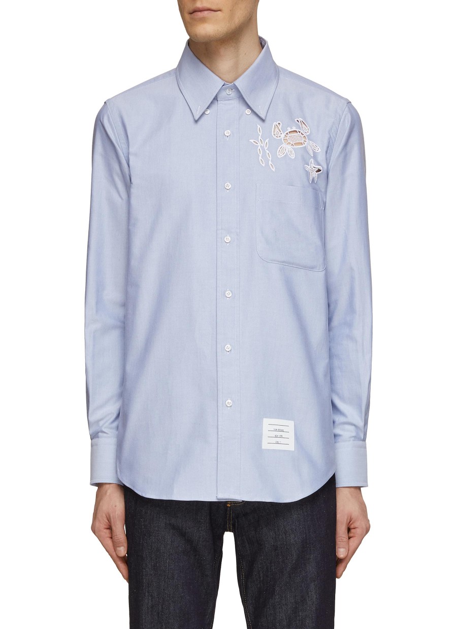 Men THOM BROWNE Shirts | Embroidered Cut Out Crab And Starfish Shirt