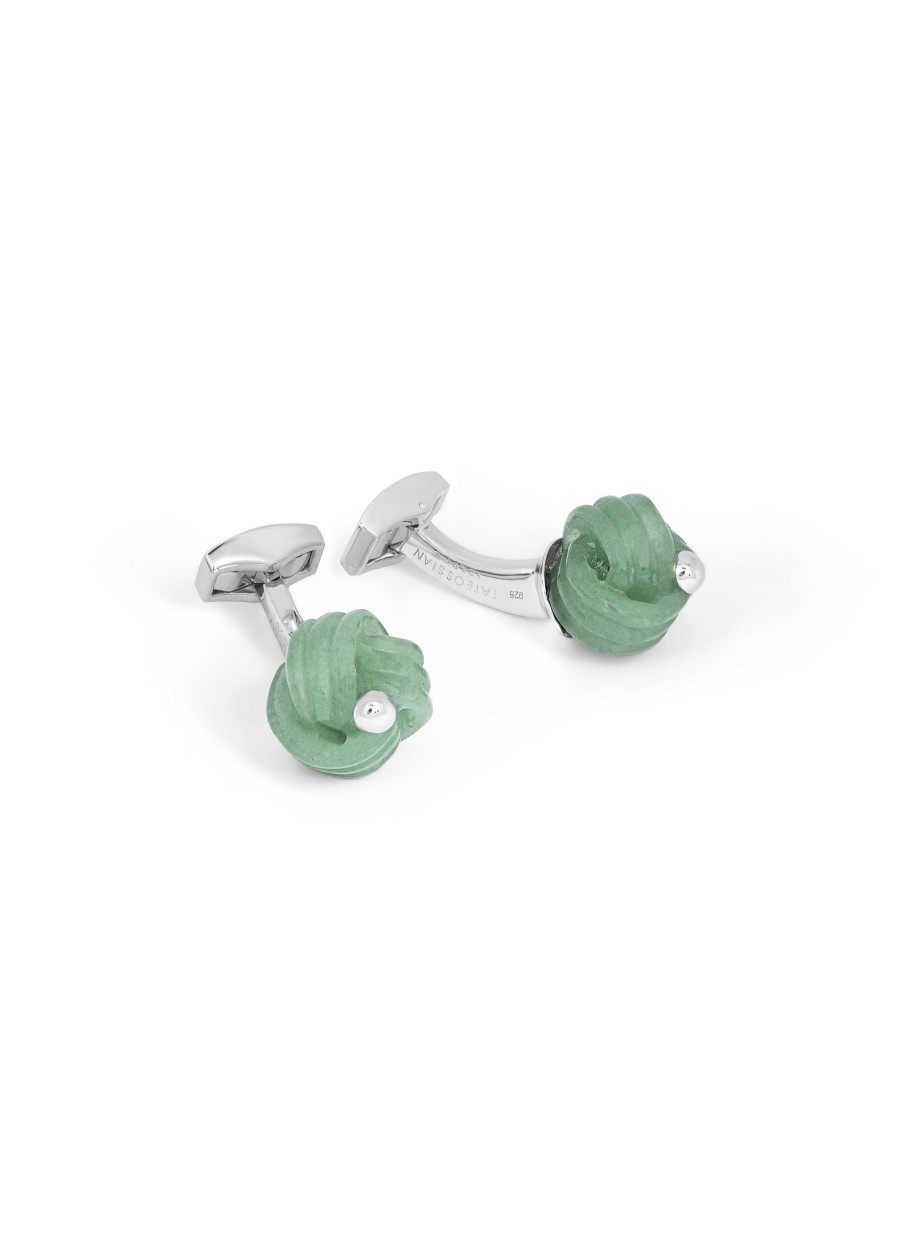 Men TATEOSSIAN Cufflinks | Rhodium Plated Green Aventurine Knot Cufflinks