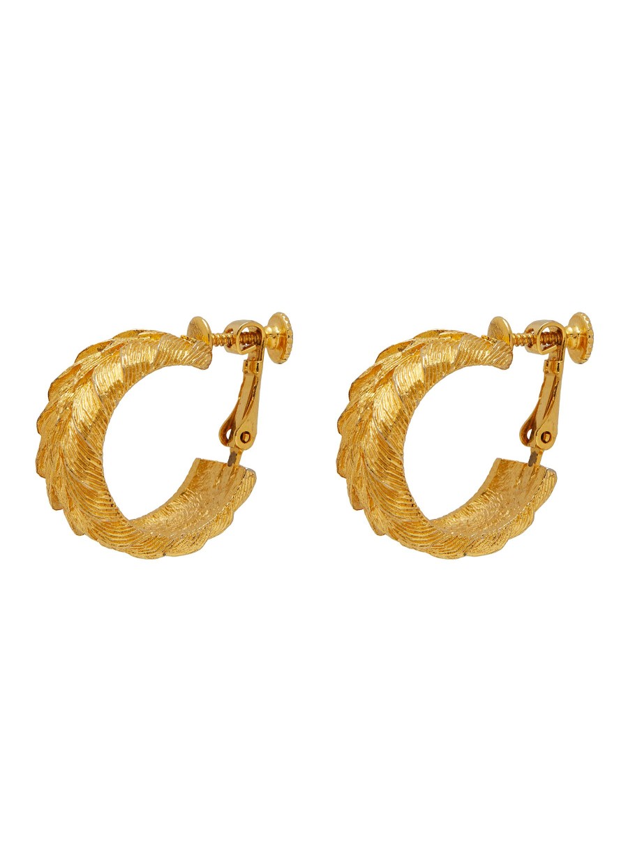 Women LANE CRAWFORD VINTAGE ACCESSORIES Vintage Accessories | Direction One Gold Tone Herringbone Hoops Clip On Earrings