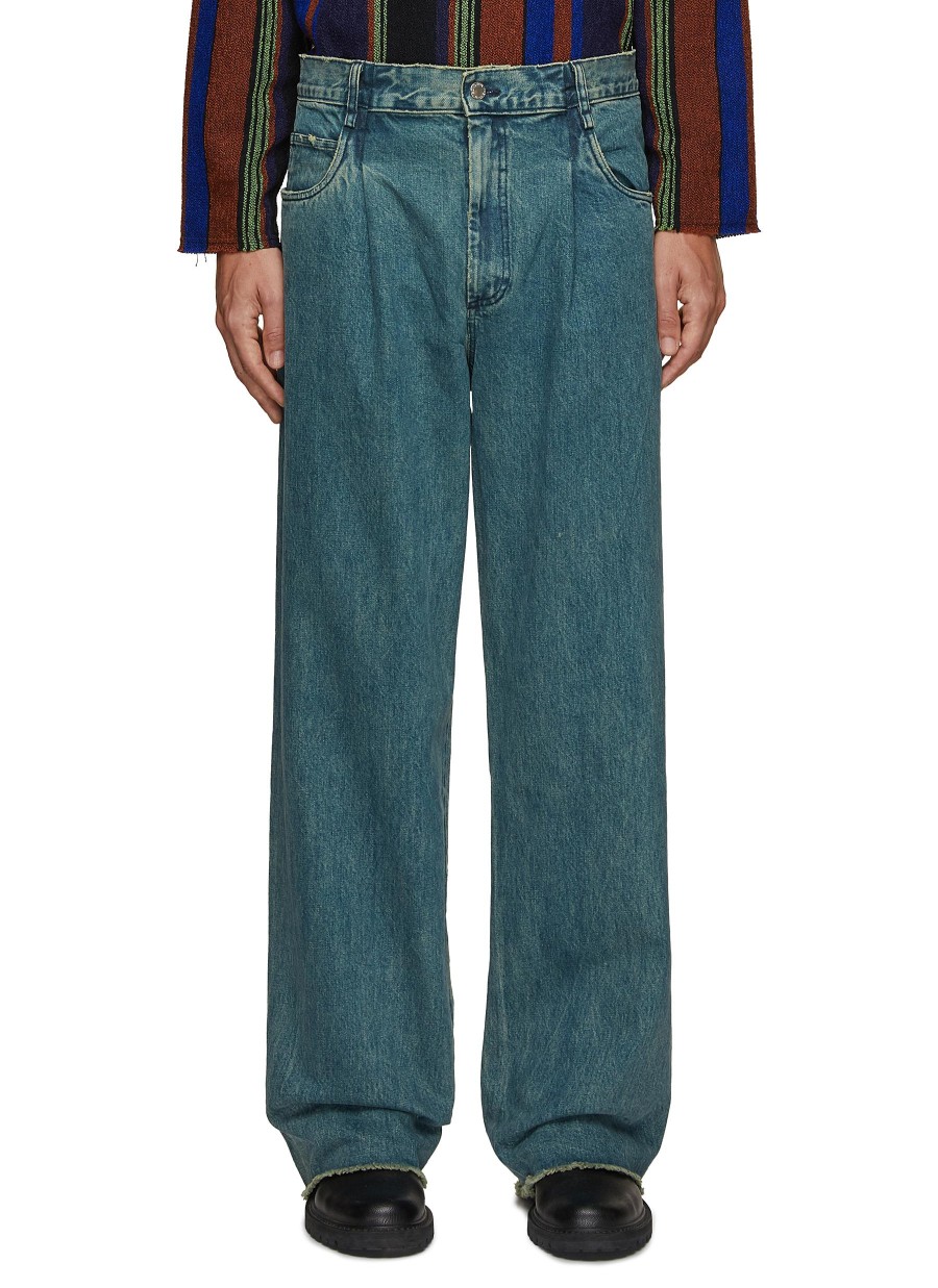 Men SONG FOR THE MUTE Pants | Wide Leg Raw Hem Boyfriend Jeans