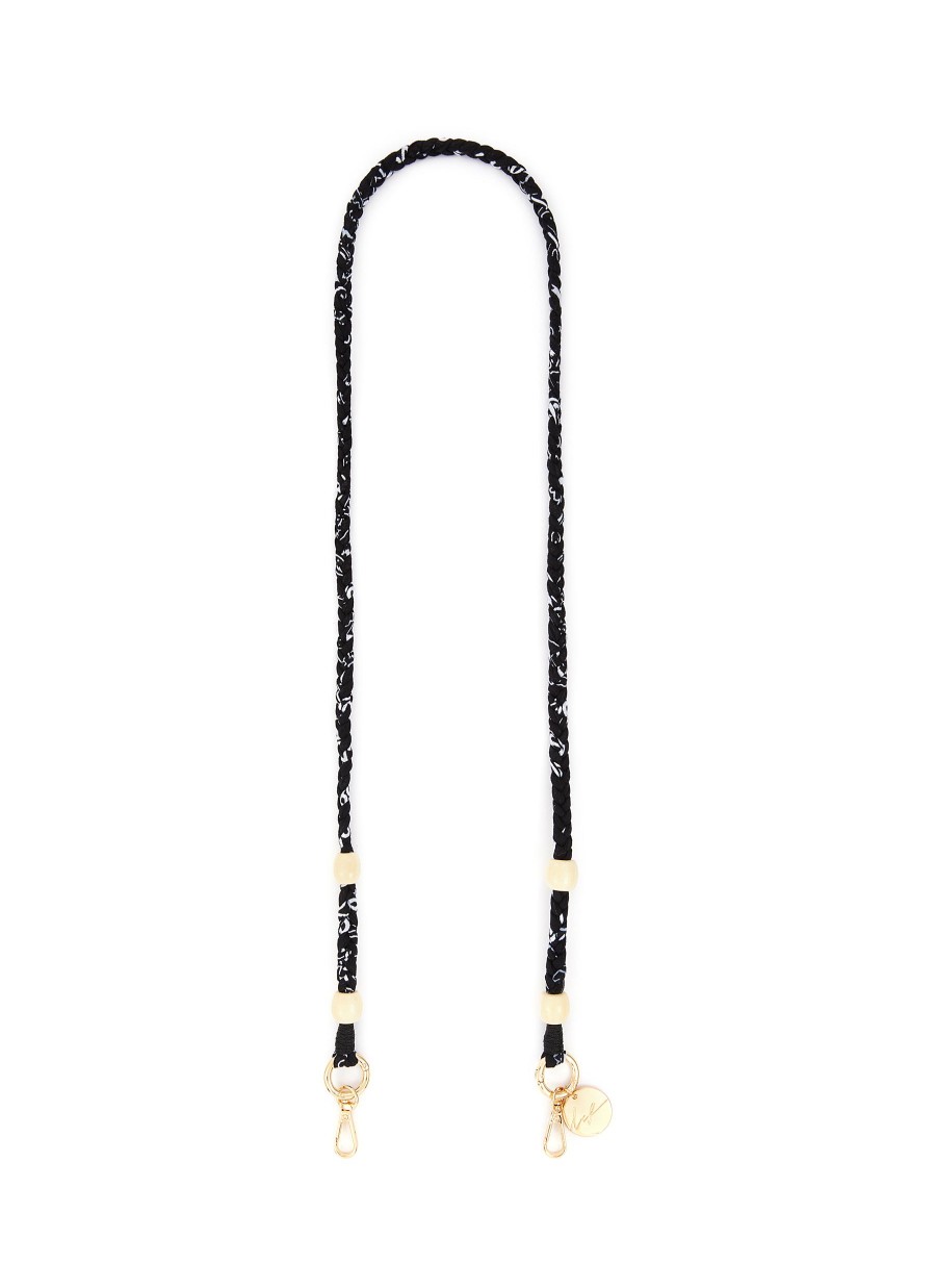 Women LA COQUE FRANCAISE Tech Accessories | Della Braided Bandana Wooden Bead Phone Strap — Black