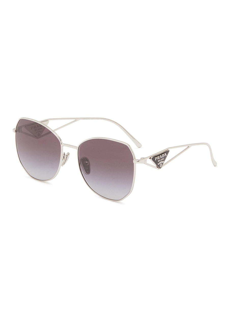 Women PRADA Eyewear | Prada Collection 'Catwalk' Angular Frames Metal Triangle Logo Sunglasses