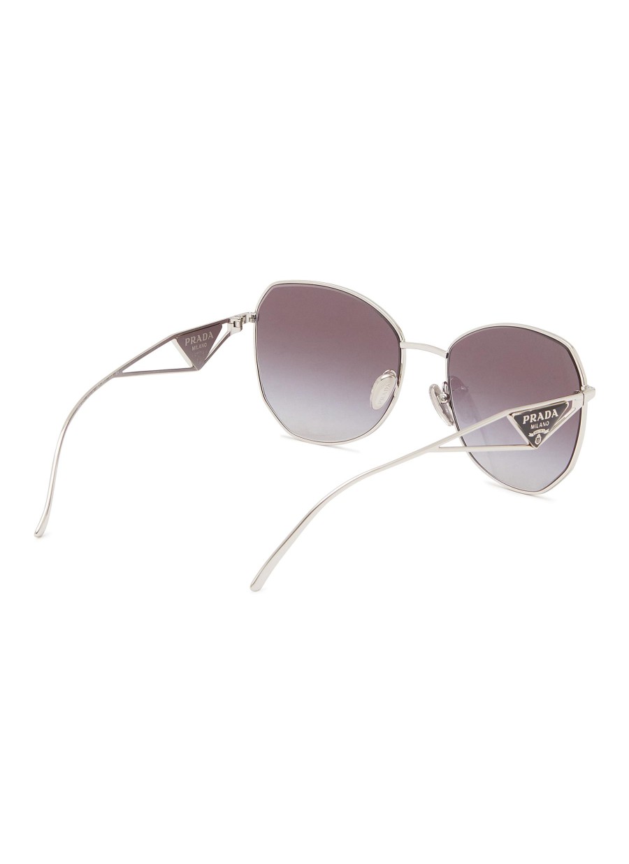 Women PRADA Eyewear | Prada Collection 'Catwalk' Angular Frames Metal Triangle Logo Sunglasses