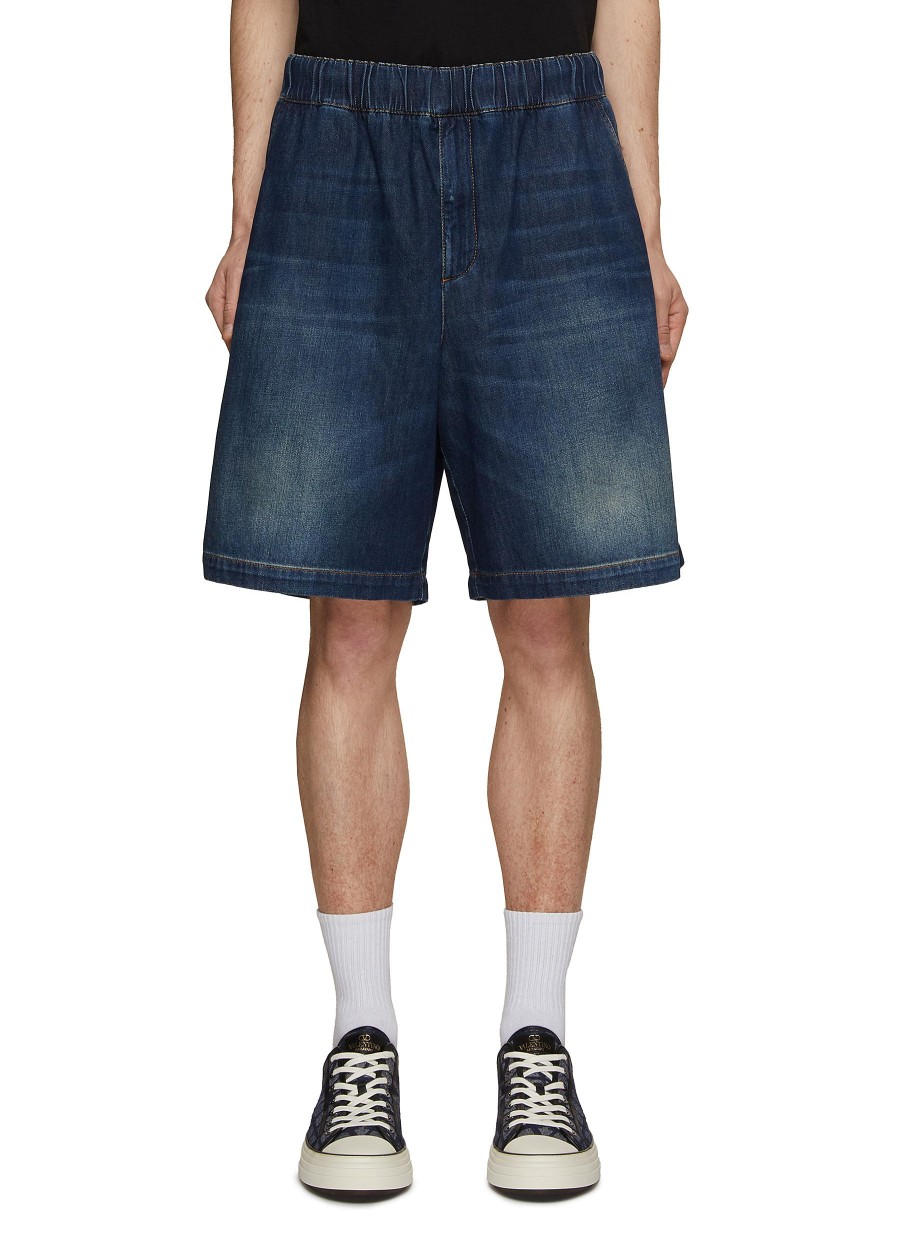 Men VALENTINO Pants | Elastic Waistband Denim Shorts